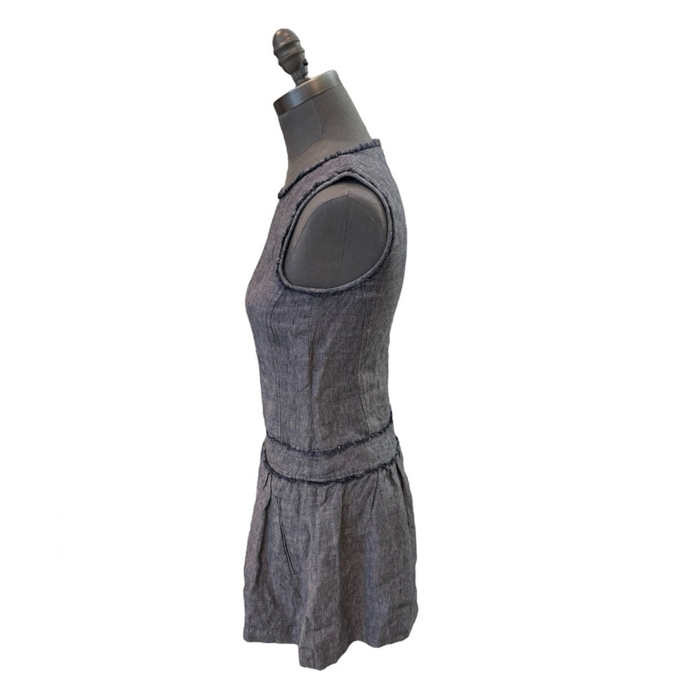 Theory Redbay Linen Dress Blue Chambray Mini Size 2 Drop Waist - Picture 5 of 13